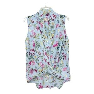 Everleigh top women’s floral blue sleeveless tunic shirt v-neck size M
